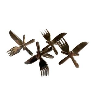 Set of 4 vintage napkin rings utensils silverware fork knife